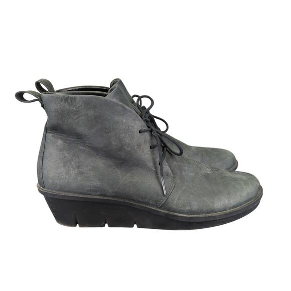 Ecco Skyler Chukka Boot Black Leather Wedge Heels Ankle Booties 40 Women 10-10.5 - Picture 1 of 8